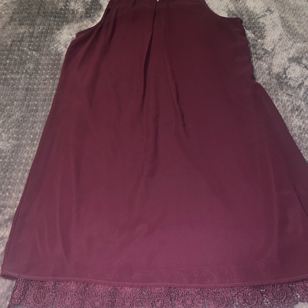 Maurices Rich Plum Sleeveless Shift Dress with two layers, lacy underside